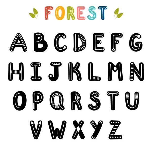 Hand getekende Engels alfabet. Leuke letters met decoratie elementen. Lettertype — Stockvector