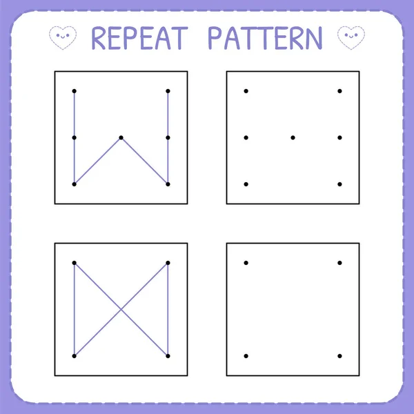 Repite el patrón. Kindergarten juego educativo para niños. Hoja de trabajo preescolar para practicar habilidades motoras. Página de trabajo para niños — Vector de stock