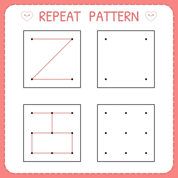 Repite el patrón. Páginas de trabajo para niños. Juegos educativos para practicar habilidades motoras. Hoja de trabajo para jardín de infantes y preescolar — Vector de stock