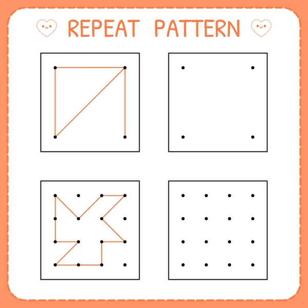 Repite el patrón. Hoja de trabajo para jardín de infantes y preescolar. Juegos educativos para practicar habilidades motoras. Página de trabajo para niños — Vector de stock