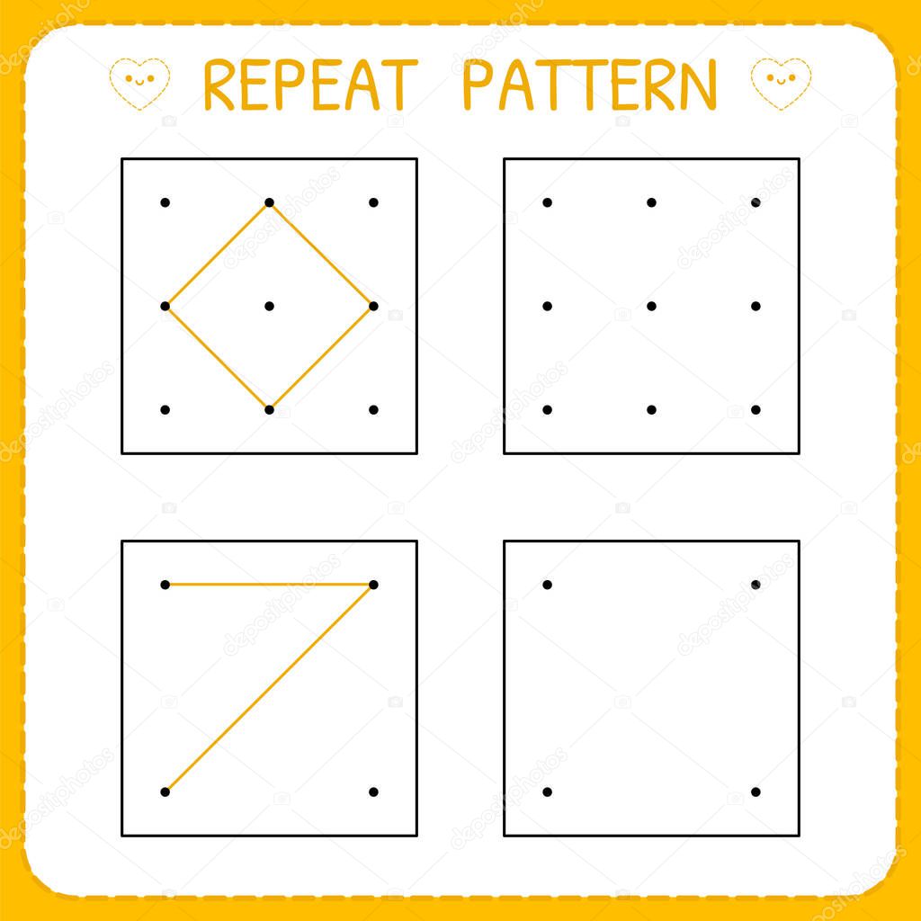 Repeat pattern. Working page for kids. Worksheet for kindergarten and preschool. Educational games for practicing motor skills