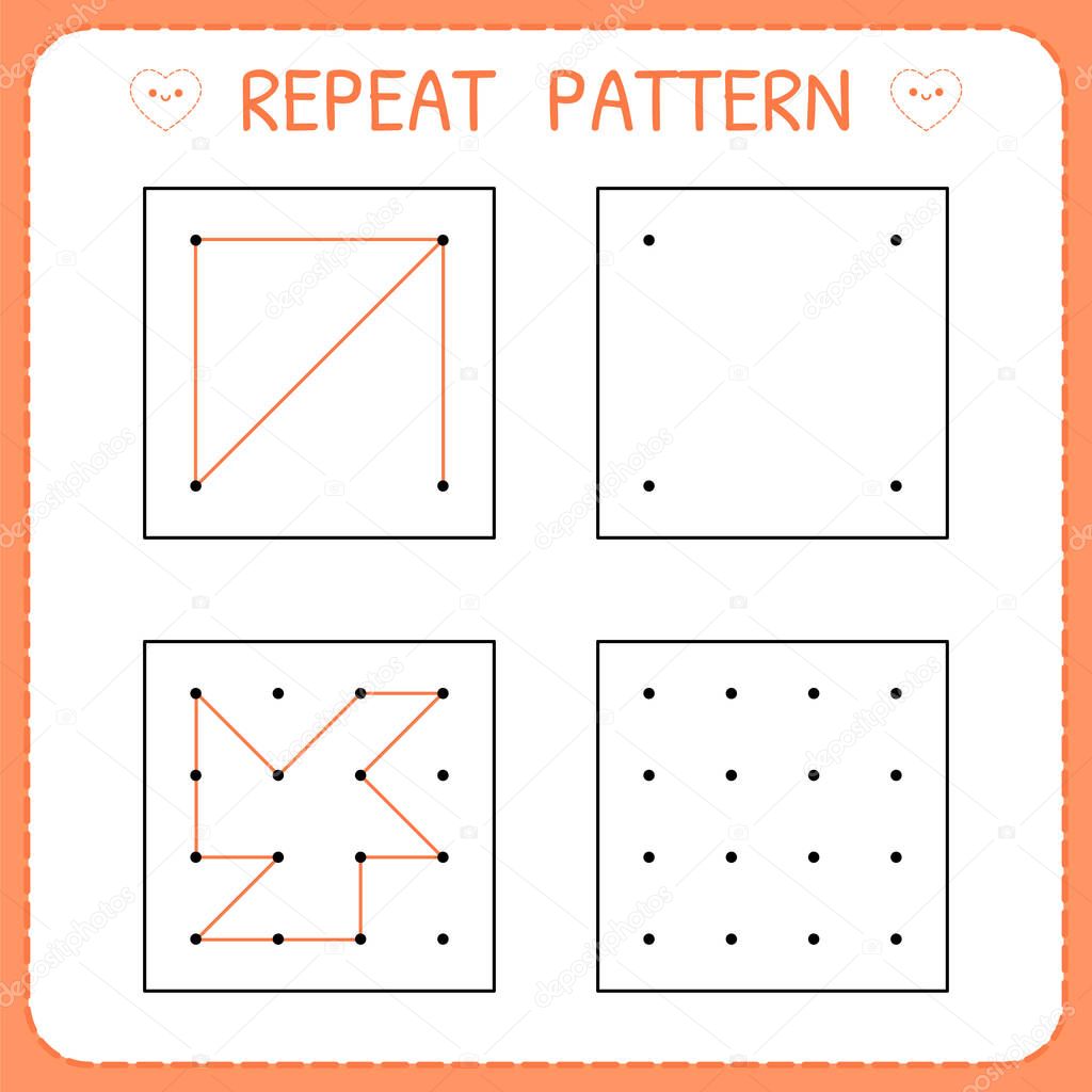 Repeat pattern. Worksheet for kindergarten and preschool. Educational games for practicing motor skills. Working page for kids