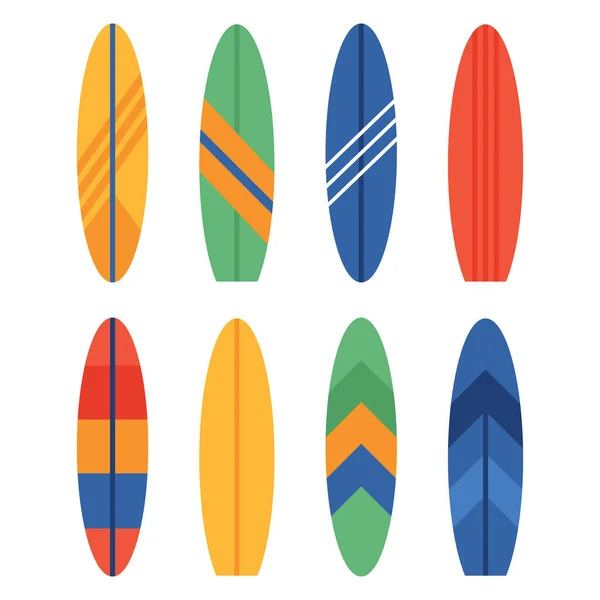 Set Aus Verschiedenen Bunten Surfbrettern Sommer Surfen Vektorillustration — Stockvektor