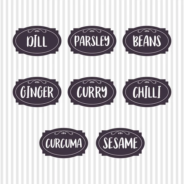 Food Storage Labels Kitchen Food Tags Collection Kitchen Containers Jars — Stock Vector