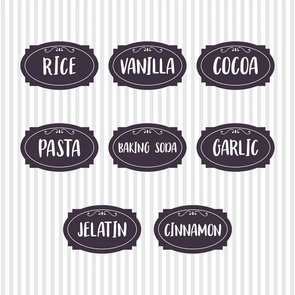 Yiyecek Depolama Etiketleri Mutfak Kapları Kavanozlar Için Mutfak Etiketleri Koleksiyonu — Stok Vektör