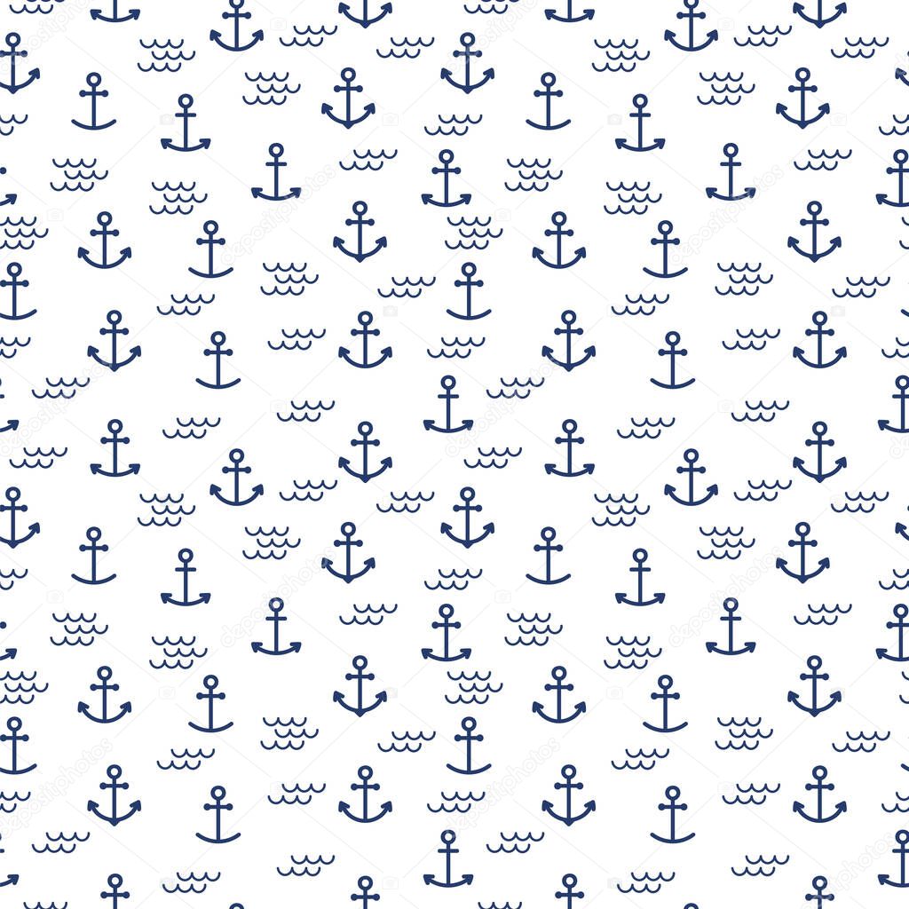 Summer seamless pattern with anchors. Cute ocean background. Perfect for wrapping paper, textile and web design. Vector illustration