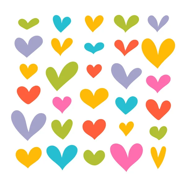 Collection Funny Hand Drawn Hearts Cute Cartoon Bright Colored Set — Stock Vector