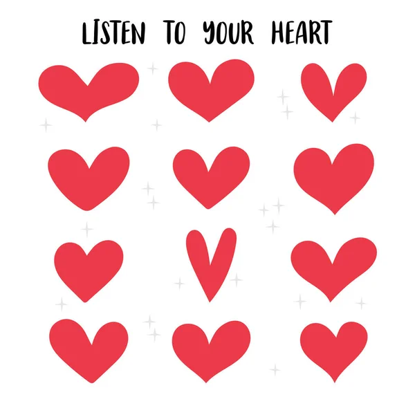 Set Handgezeichneter Roter Herzsymbole Liebe Hochzeit Valentinstag Für Ihr Romantisches — Stockvektor