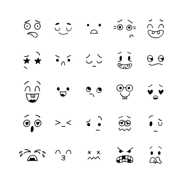 Caras Sonrientes Dibujadas Mano Iconos Emoji Conjunto Expresiones Faciales Esbozadas — Vector de stock