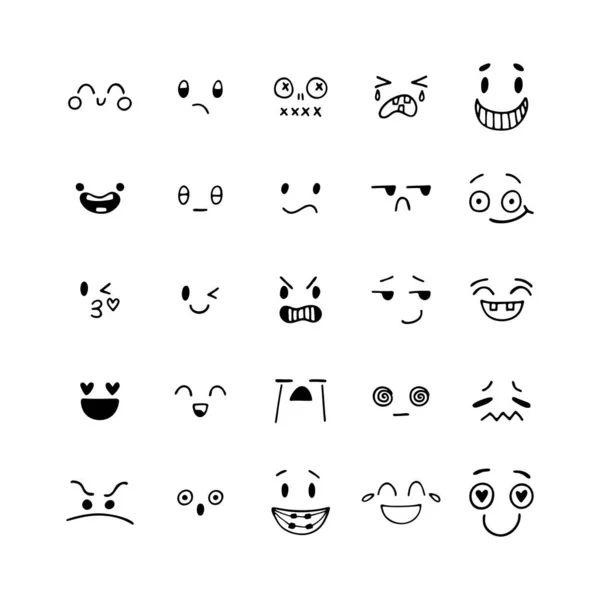 Des Visages Souriants Drôles Dessinés Main Style Kawaii Expressions Faciales — Image vectorielle