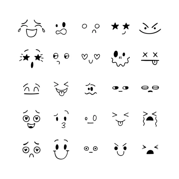 Caras Sorridentes Engraçadas Desenhadas Mão Conjunto Expressões Faciais Esboçadas Estilo —  Vetores de Stock