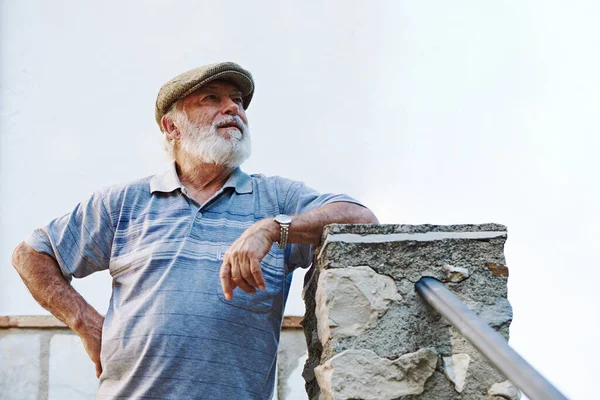 Portrait Stylish Older Man Wearing Beret White Background — Stock Photo, Image