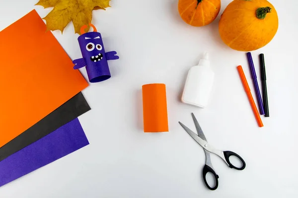 Decoração Halloween Diy Crianças Conceito Criatividade Instruções Passo Passo Fazer — Fotografia de Stock