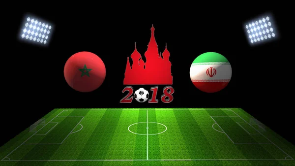 World Soccer Cup Match 2018 v Rusku: Maroko vs. Írán, ve 3d — Stock fotografie