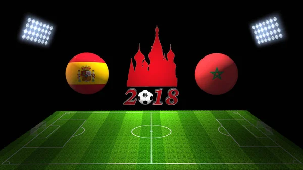 World Soccer Cup Match 2018 v Rusku: Španělsko versus Maroko, v 3d — Stock fotografie