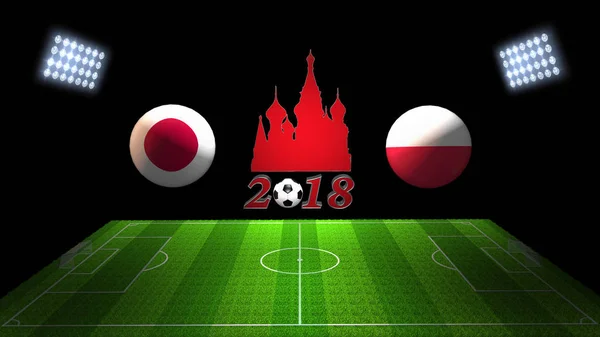 World Soccer Cup Match 2018 i Ryssland: Japan vs Polen, i 3d Royaltyfria Stockfoton