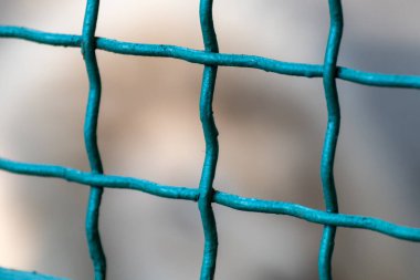 Yeşil metal kafes hücreleri yakın plan. Bulanık arkaplan