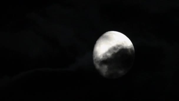 Dark Clouds Float Bright Moon Surface Mystic Nighttime Black Sky — Stock Video