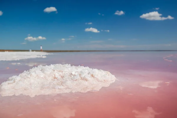 Соль Розовые Кристаллы Кучу Крупным Планом Сияя Берегу Озера Розовой — стоковое фото