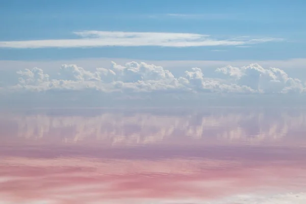 Costa Lago Sal Rosa Com Sal Branco Superfície Água Rosa — Fotografia de Stock