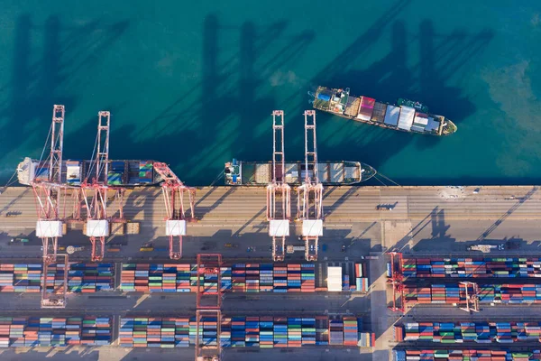 Aerial View Sea Port Warehouse Container Ship Crane Ship Working — Stock Photo, Image