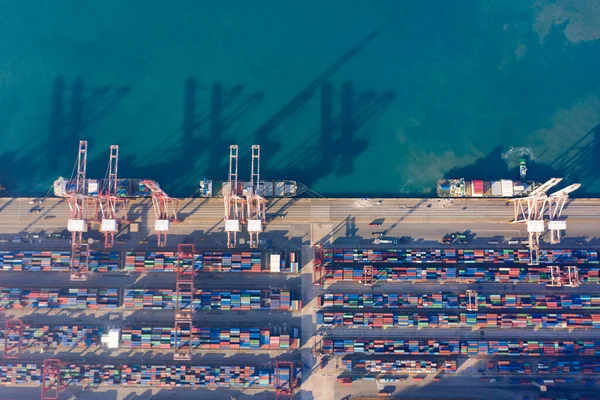 Aerial View Sea Port Warehouse Container Ship Crane Ship Working — Stock Photo, Image