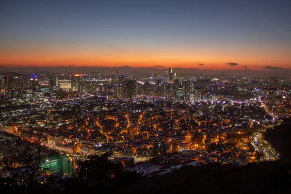 Ηλιοβασίλεμα Και Όμορφος Ουρανός Στη Seoul Πόλη Της Νότιας Κορέας — Φωτογραφία Αρχείου