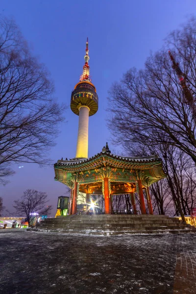 Seoul Torn Vintern Namsan Berg Seoul Sydkorea Stockbild