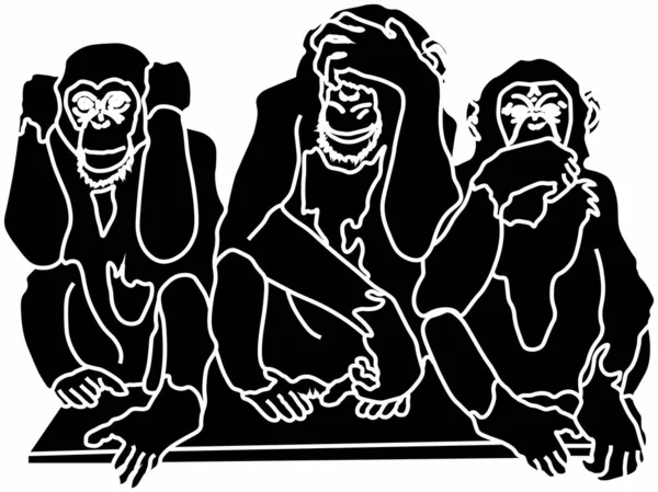 Vektör grafik üç maymun. İlk kulakları ikinci gözleri ve üçüncü ağzını kapatır .