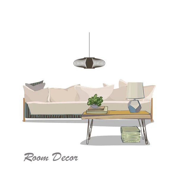 Ilustración Del Diseño Interior Moderno Salón Blanco Estilo Moda Decoración — Vector de stock