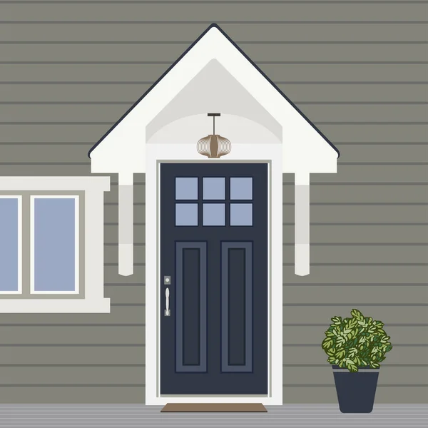 Μπροστινή Πόρτα Σπίτι Παράθυρο Και Φυτά Επίπεδη Στυλ Κτιρίου Εισόδου — Διανυσματικό Αρχείο