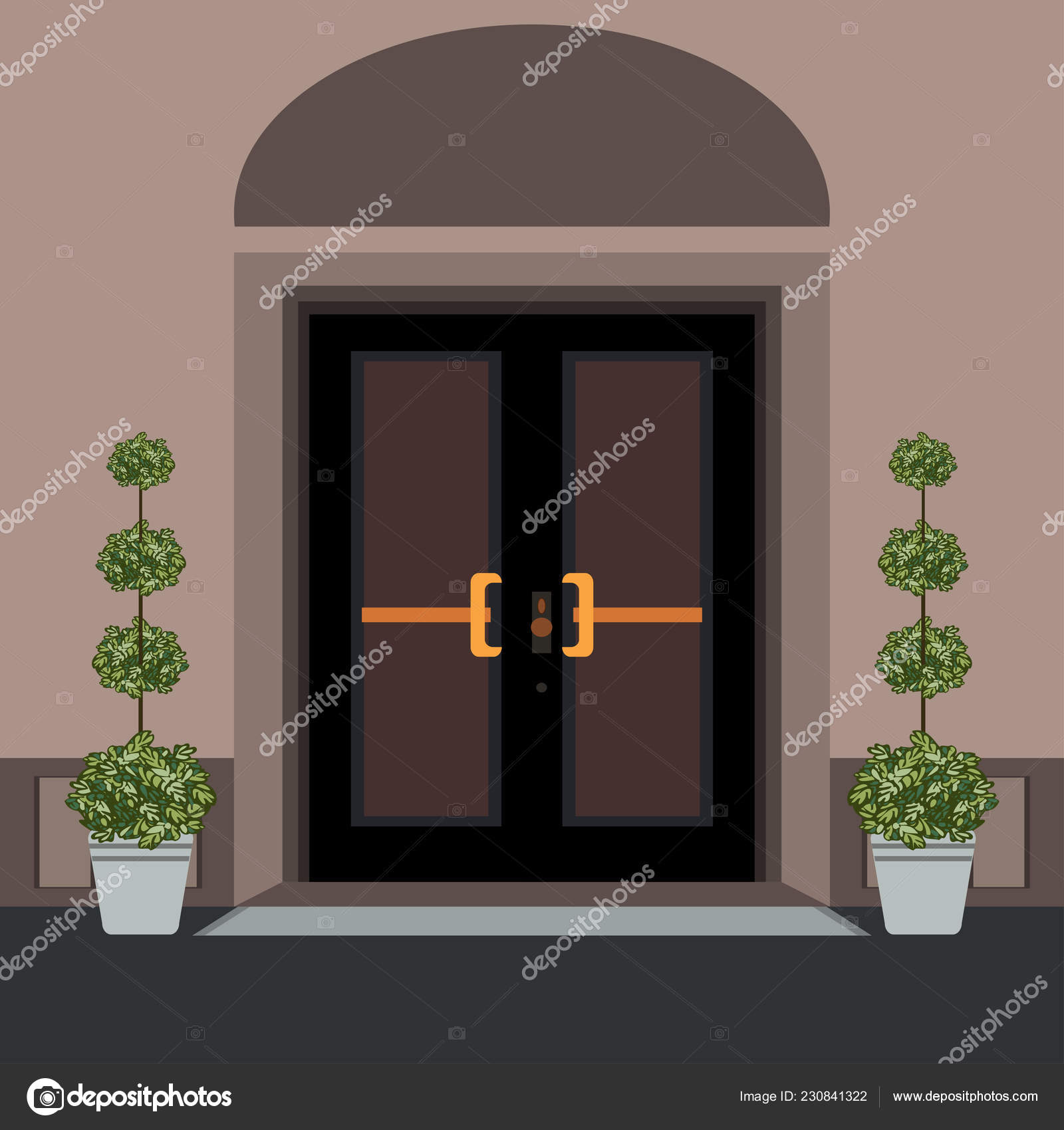 House door front with doorstep and mat steps Vector Image