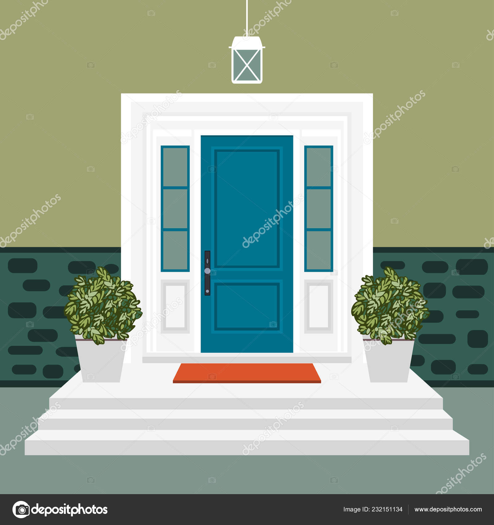 House door front with doorstep and steps window Vector Image