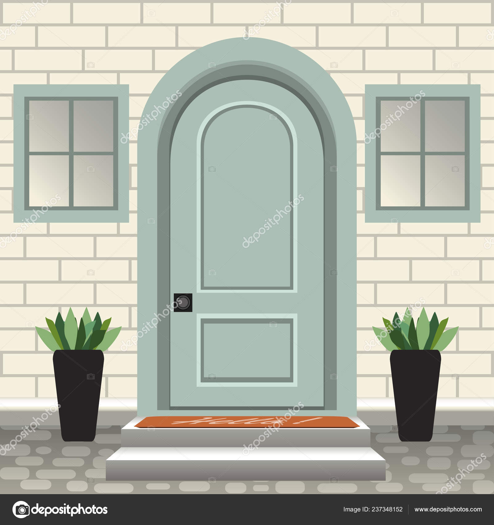 House door front with doorstep and steps porch Vector Image