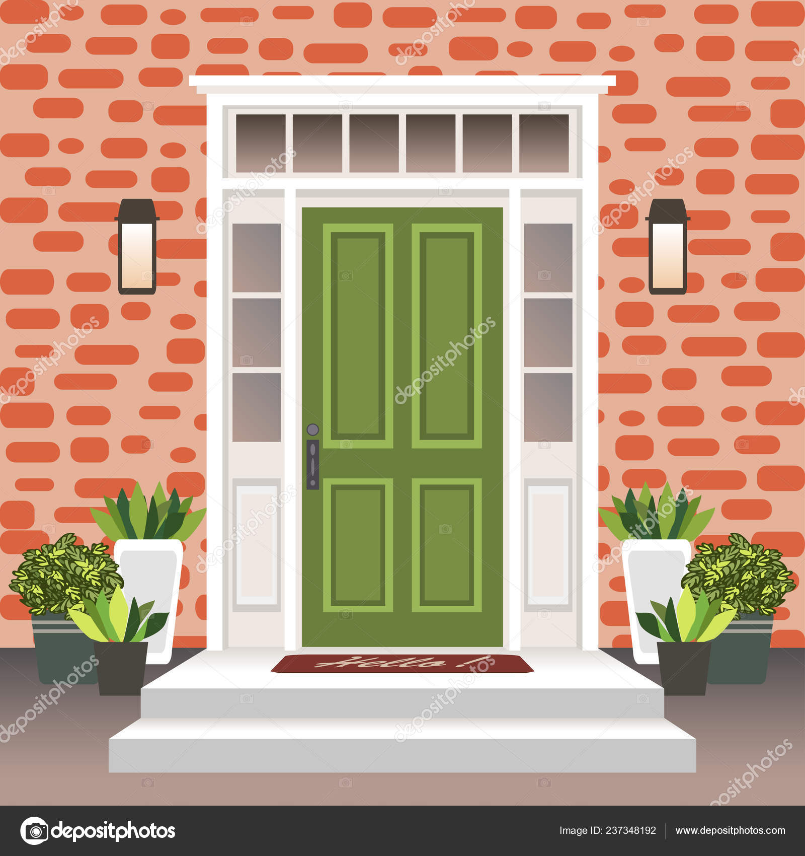 House door front with doorstep and steps porch Vector Image