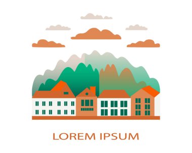 Kırsal Vadisi çiftlik kırsal. Köy, yatay, düz stil tasarım bir çiftlik. Müstakil Ev grubu ile yatay bir müstakil ev, ahır, bina, ağaç, arka plan çizgi film vektör çizim