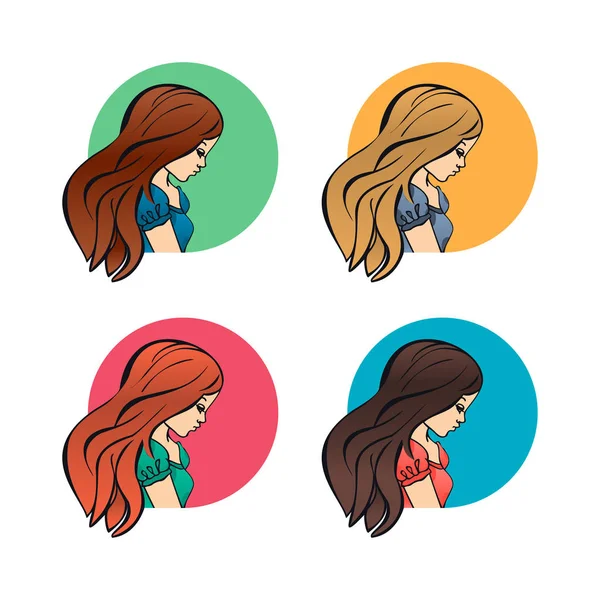 Retratos mulheres meninas, perfil lateral da face e ombros avatares conjunto isolado vetor ilustração desenhos animados ícones planos. Personagens para web — Vetor de Stock