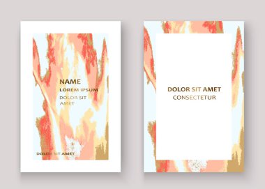 Mercan altın lüks boya sanatsal, düğün davetiye tasarım mermer. Dekoratif pembe altın sıçrama sıvı beyaz arka plan üzerinde vektör çizim Trendy şablon vektör kapak kart el ilanı sonrası