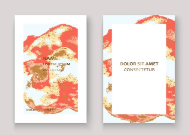 Mercan Altın mermer lüks doku boya sanatsal, düğün davetiye tasarımı. Beyaz arka planda dekoratif pembe altın sıçrama sıvısı, vektör Illustration. Trendy şablon kapak kartı Flyer poster yasağı