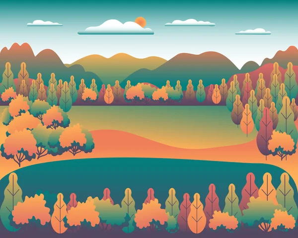 Paysage Collines Montagnes Dans Style Plat Beau Champ Lumineux Avec — Image vectorielle