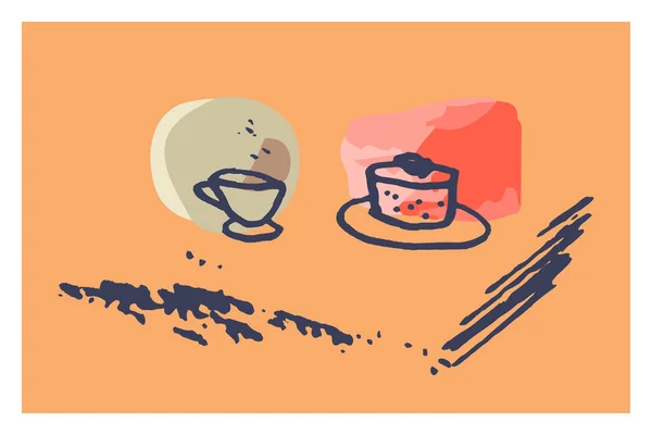 Творча Мінімалістична Рука Розмальована Абстрактним Художнім Фоном Їжа Десерт Чашка — стоковий вектор