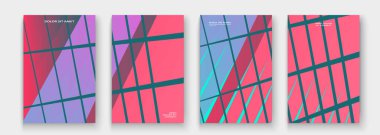Minimum kapak koleksiyonu tasarımı. Renkli pembe neon yarım ton gradyan. Soyut geçmişe dönük 90 'ların stil geometrik desen çizgileri. Çizgili minimalist eğilim arka planı. Web için modern şablon tasarımı