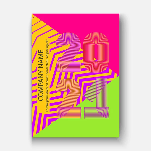 Couverture Moderne Abstraite Design Coloré Fond Zigzag Néon Avec 2021 — Image vectorielle