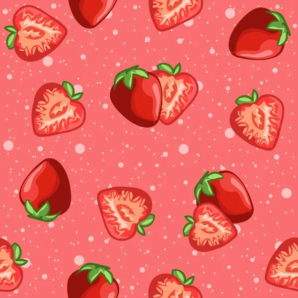 Patrón Rosado Sin Costuras Fresas Rodajas Frutas Bayas Tropicales Exóticas — Vector de stock