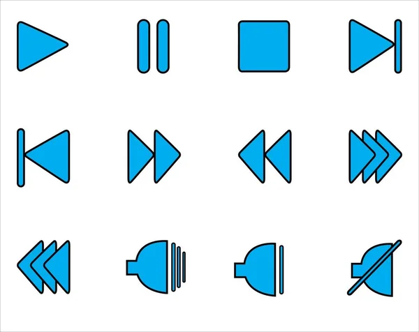 プレイヤーアイコンセット デザイン 青塗りアウトラインスタイル — ストックベクタ