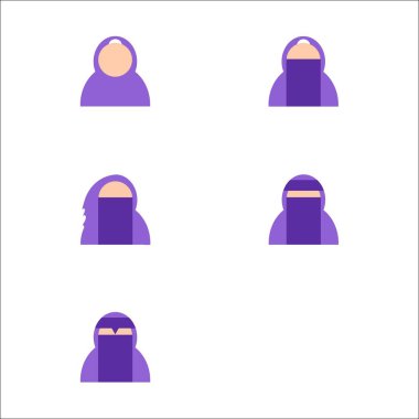 Peçeli Kadın Simge Seti Tasarım Düz Stil