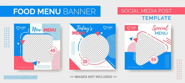 Gıda Menüsü Banner Şablonu, Sosyal Medya Gıda Tamponu, Instagram Mavi ve pembe renkli Gıda Şablonu