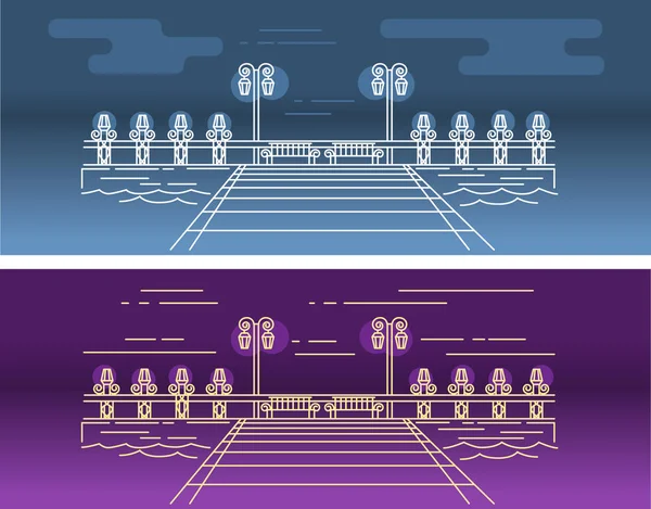 Image Vectorielle Linéaire Jetée Sur Eau Avec Les Éléments Éclairage — Image vectorielle