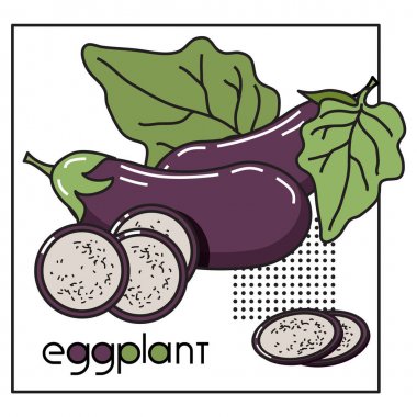 Orijinal yazıt patlıcan ile bir sebze vektör görüntüsü. Menü tasarımı, sosyal ağlar, broşürler, web siteleri, afişler, kartpostallar, ambalaj, sunum için.