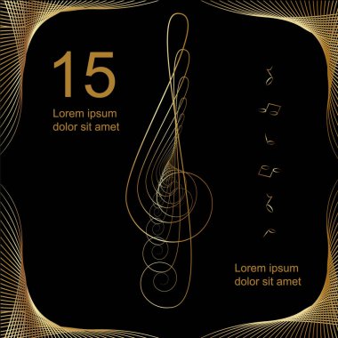 Ekran koruyucu, kapak, keman anahtarı ve notaları görüntü ile, müzik etkinlikleri için, sunumlar, albümler, diskler, broşürler, sosyal ağlar, tasarım diplomaları, ödüller, kartpostallar